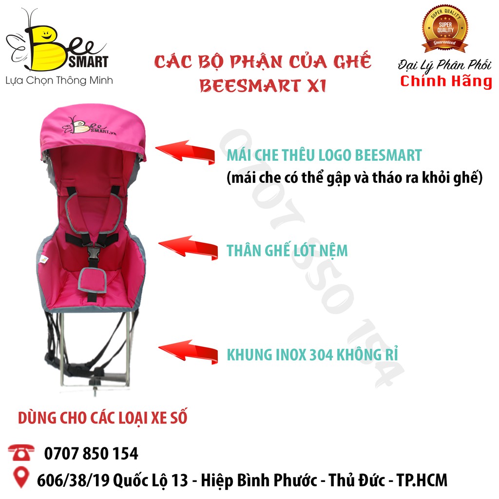 [Tặng Gối - Áo Mưa ] - Ghế Ngồi Xe Số Thông Minh Cho Bé Beesmart X1