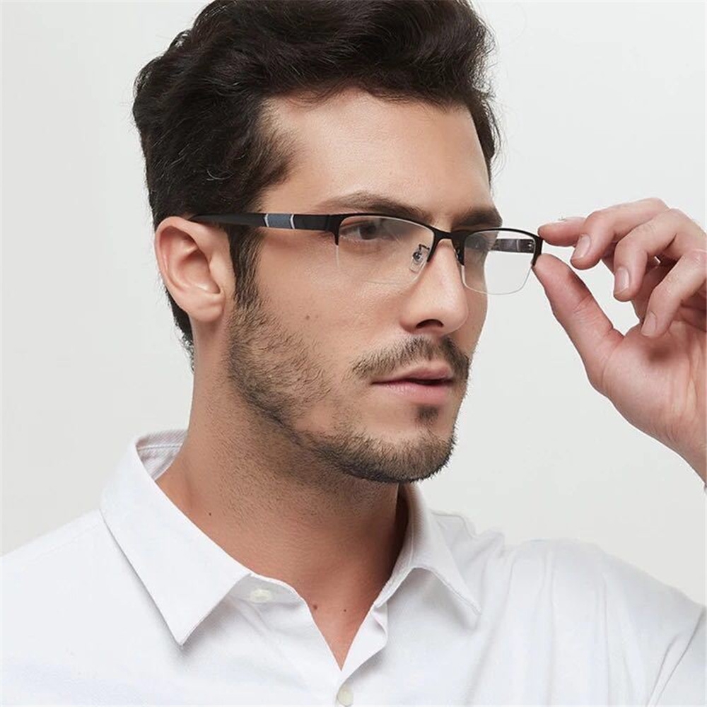 Kính Cận Gọng Vuông Viền Kim Loại 0~600 Siêu Nhẹ
