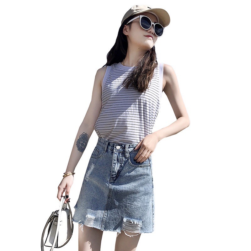 Chân váy jean bò chữ A lưng cao chất đẹp thích hợp cho mùa hè | BigBuy360 - bigbuy360.vn