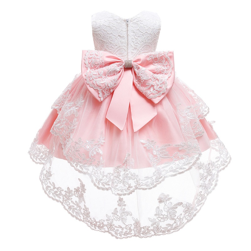 Đầm Công Chúa Không Tay Vải Tuyn Đính Nơ Phối Ren Lưới Thêu Hoa Xinh Xắn Cho Bé Gái