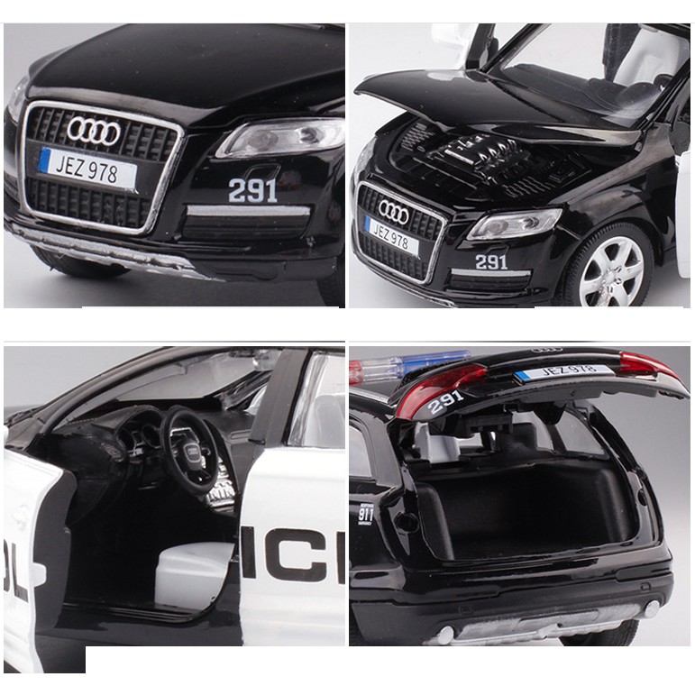 Đồ chơi xe ô tô cảnh sát bằng sắt mô hình ô tô Audi Q7 có đèn và âm thanh