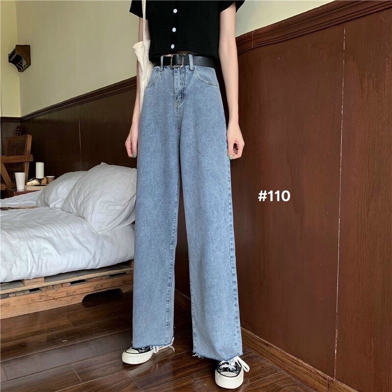 Quần Baggy Jean Nữ Lưng Cao Trơn Bigsize Đến 80kg Size Đại Từ 30 Đến 35 Hàng VNXK Ms110