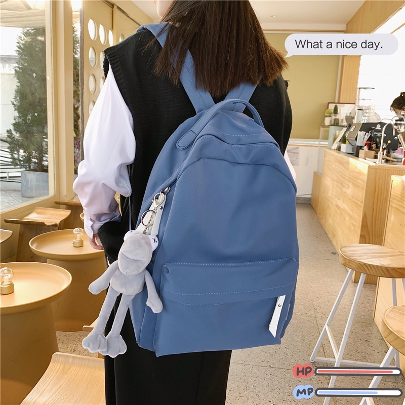 Ba lô Nylon màu trơn chống thấm nước kiểu dáng mới dành cho nữ