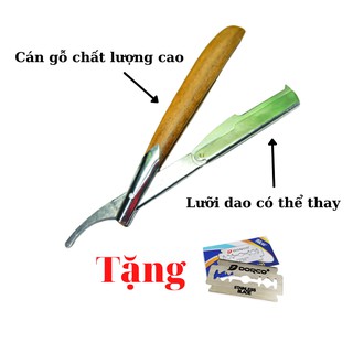 Dao cạo râu, tóc, mặt cán gỗ đa năng