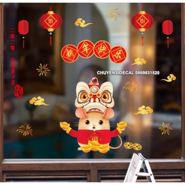 Decal dán Tết - Chuột cầm tiền Vàng mừng Xuân