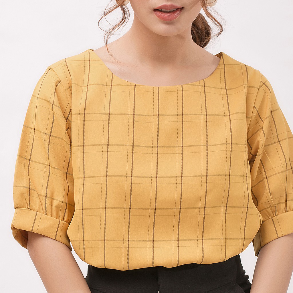 [Mã WABRM4  giảm 15% tối đa 50k đơn 150k] Áo Kiểu Nữ Công Sở Thời Trang Eden Caro Phom Rộng Phối Nút - Asm063 | BigBuy360 - bigbuy360.vn