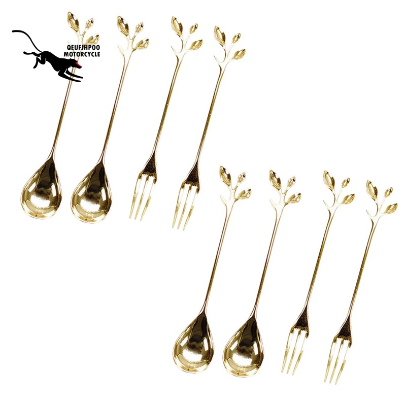 Tableware Gold Leaf Coffee Spoon Fork 4 Forks), 4.7 In