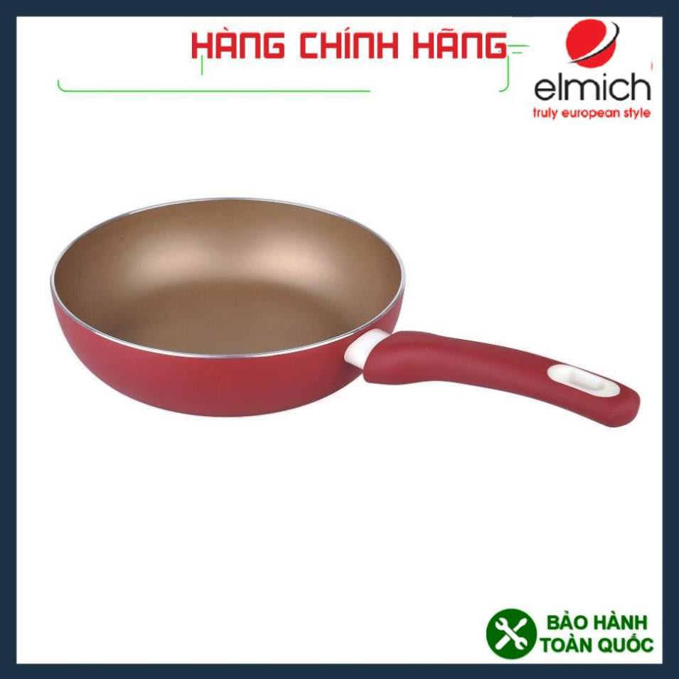 Chảo chống dính Elmich 20cm, chảo chống dính sâu lòng màu đỏ Elmich, dùng cho mọi loại bếp