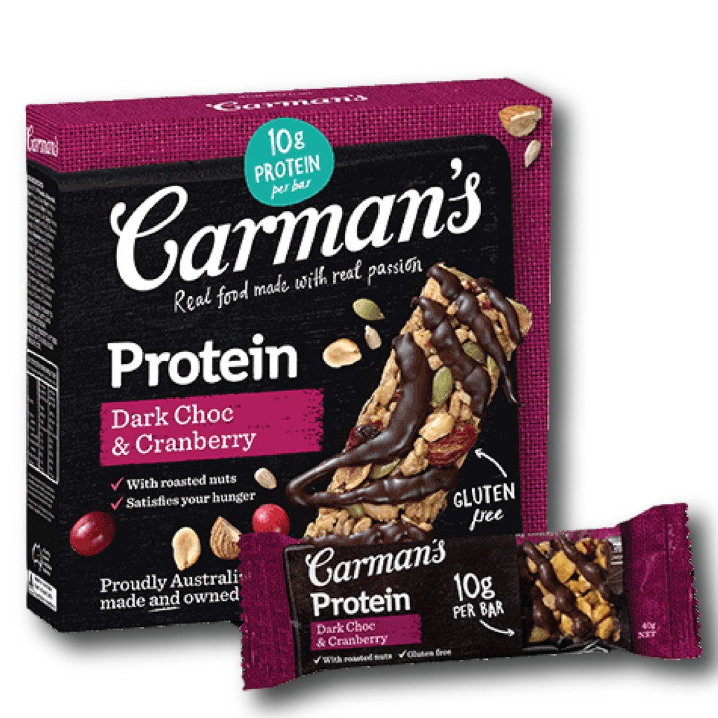 Thanh Giàu Đạm Carman's Protein Bar Dark Choc, Cranberry - 200g