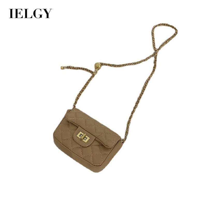 Túi đeo vai IELGY màu trơn họa tiết quả trám có chuỗi xích dễ phối đồ cho nữ