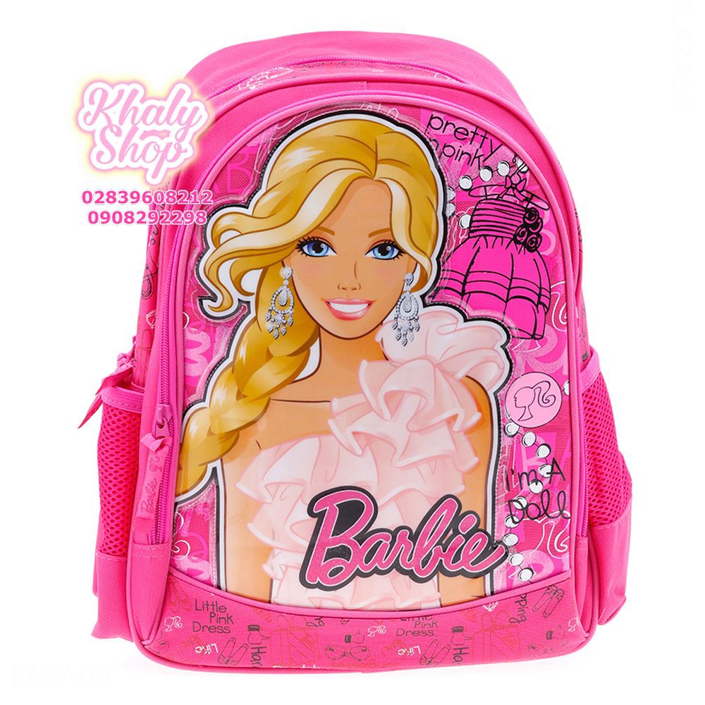 Balo trẻ em 15'' hình Barbie màu hồng đậm dành cho học sinh ,bé gái - BLBA15H (30x12x38cm)