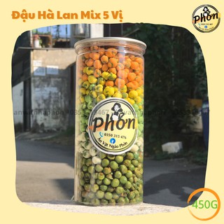 Đậu hà lan mix 5 vị, hà lan tỏi ớt, hà lan sữa, hà lan wasabi, hà lan phô mai, hà lan sầu riêng 450g - ăn vặt nhà phởn