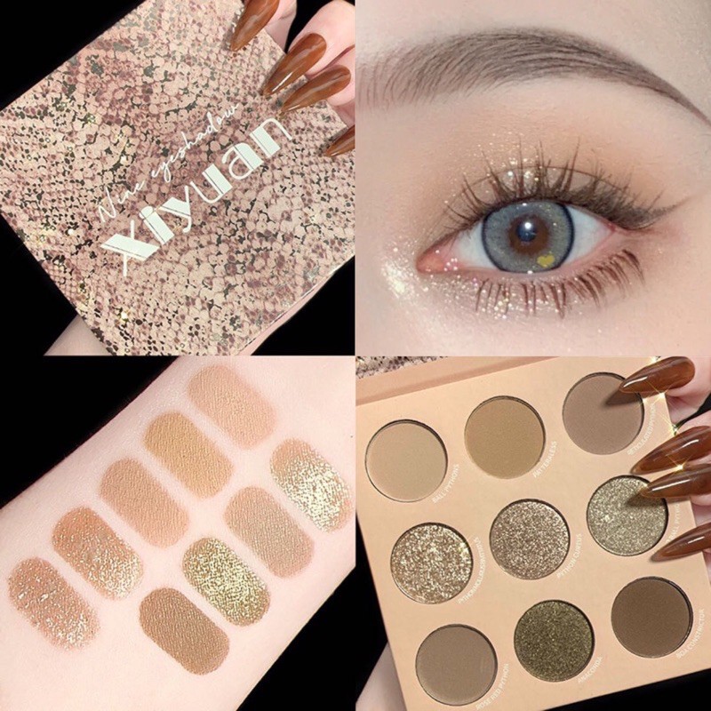 Bảng mắt 9 ô XIYUAN tone nâu vỏ da  (có sẵn giao nhanh)