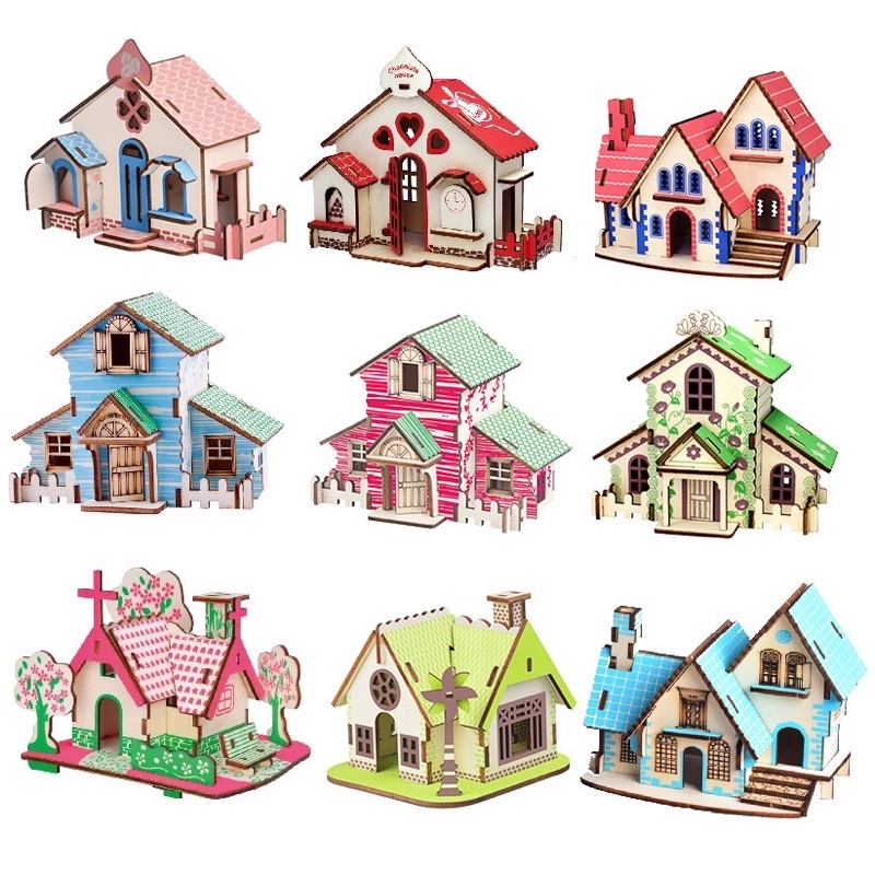 Mô hình Mini Cottage House cắt laser- đồ chơi lắp ráp 3D gỗ