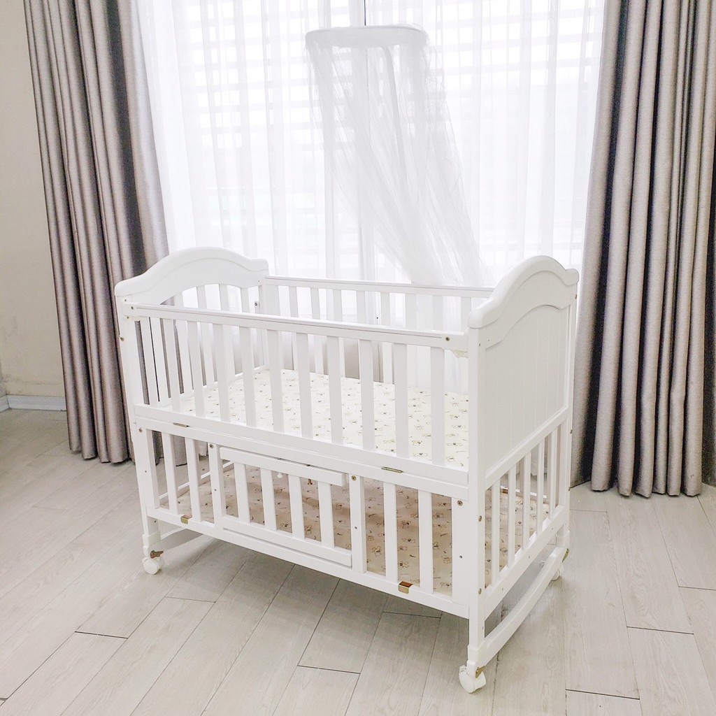 Combo Nôi cũi giường Umoo 2 Tầng 3 Trong 1, Nệm, Quây Vải Tặng Tèm màn