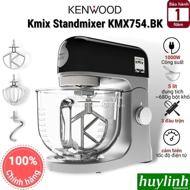 [Mã ELHAMS5 giảm 6% đơn 300K] Máy đánh trứng trộn bột đa năng Kenwood Kmix Standmixer KMX754 - 5 lít - Tô thuỷ tinh