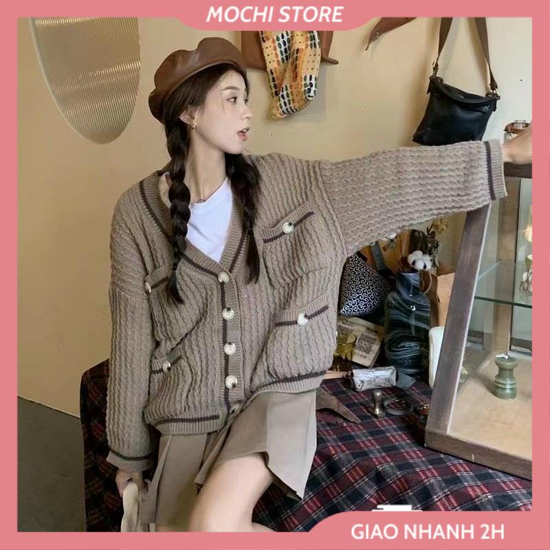 Áo Cardigan Dáng Dài , Áo Len Nữ Viền Sọc Phối Túi Chất Len Dày Dặn, Hàng Quảng Châu Cao Cấp Siêu Hot.