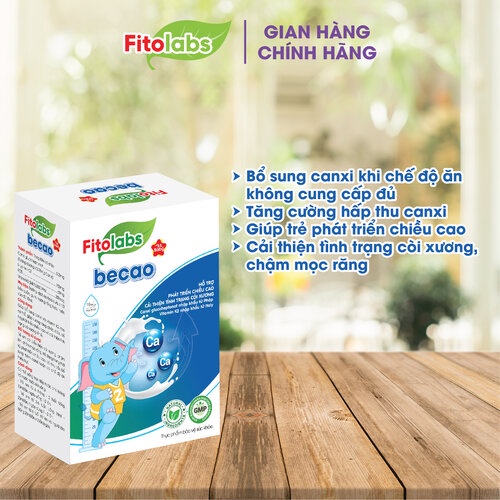 Canxi Cho Bé Fitolabs Becao Bổ Sung Calci, Vitamin K2 Giúp Tăng Chiều Cao, Cải Thiện Còi Xương Hộp 20 Gói Uống FITO8