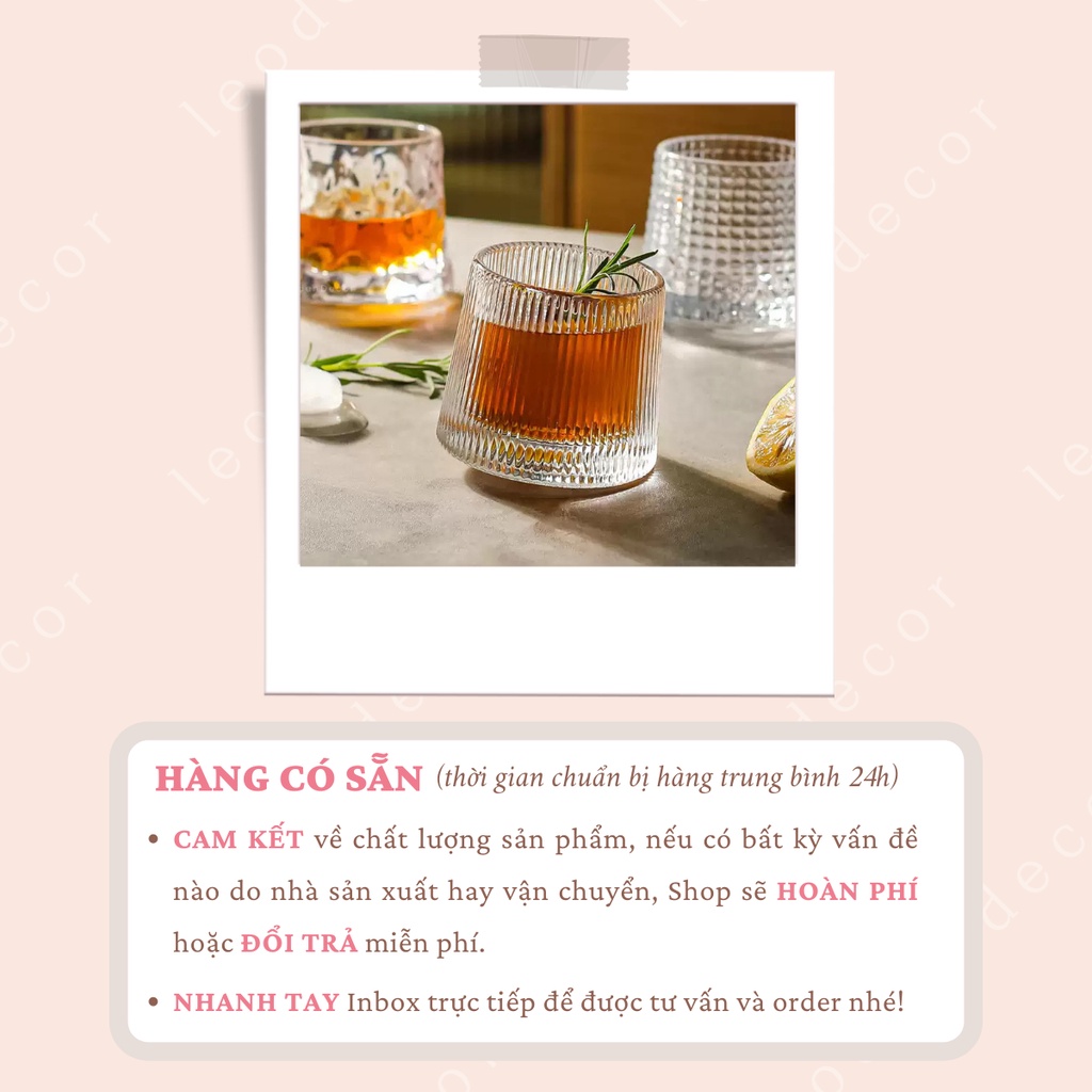 Ly thủy tinh decor chịu nhiệt đế lồi, ly rượu ngoại họa tiết hiện đại trang trí đẹp- LEODEN Decor