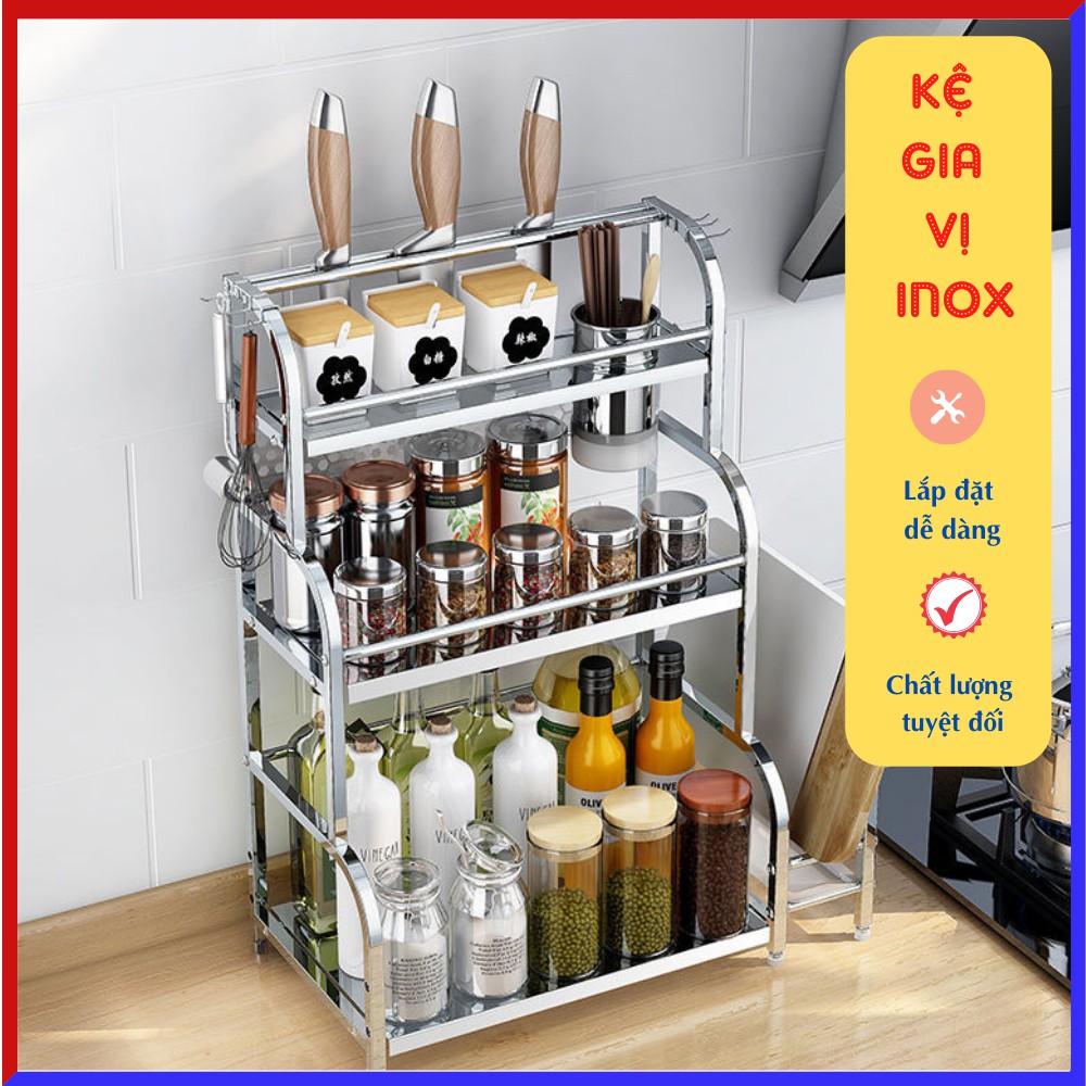 Kệ Đựng Gia Vị, Kệ Inox Đựng Gia Vị Nhà Bếp Nhiều Tầng Đa Năng Tiện Dụng TIME HOME