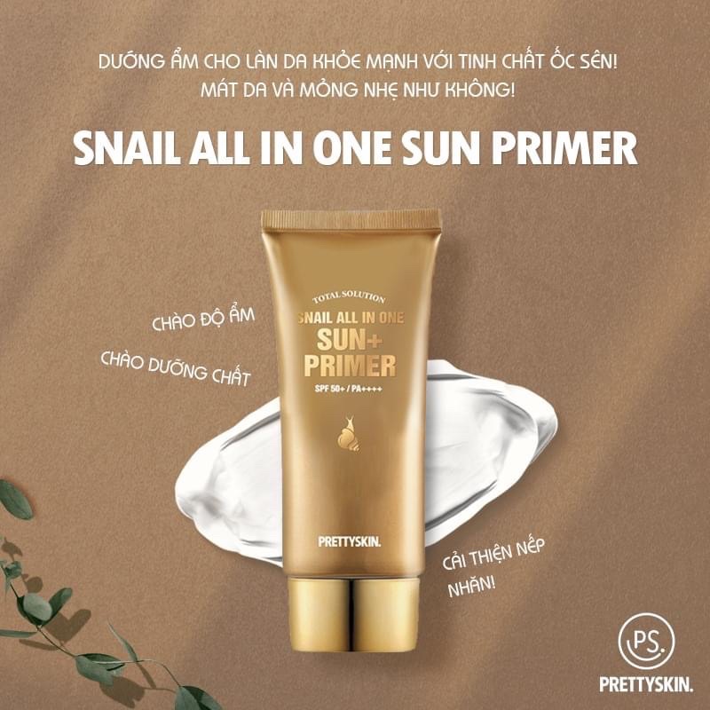 (Tặng ngay 5 mask) Chống nắng thủy tinh phiên bản mới   SUN & PRIMER Snail All in One PRETTY SKIN