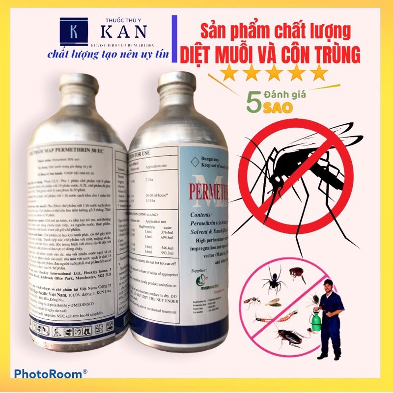 Thuốc diệt muỗi, ruồi, côn trùng các loại cho trang trại và vật nuôi (chai nhôm 1 lít)