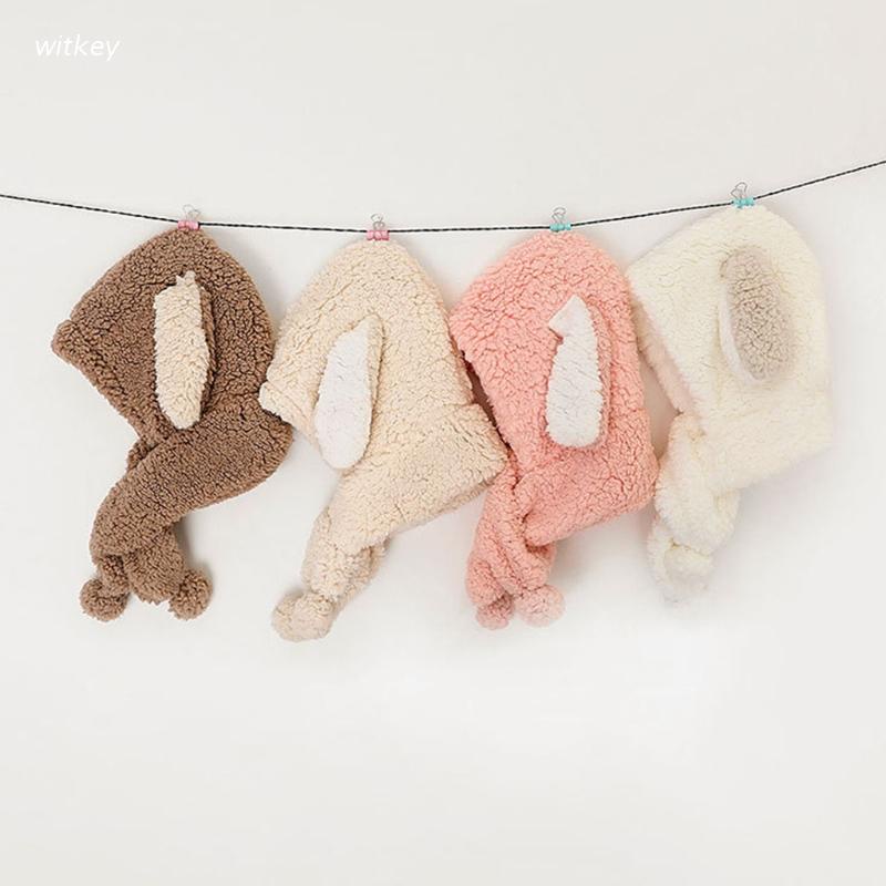 Mũ len khăn quàng cổ lông cừu giữ ấm tai kiểu hoạt hình đáng yêu xinh xắn cho bé