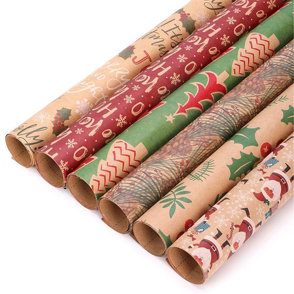 YIYU 1 Cuộn Giấy Gói Quà Giáng Sinh Thủ Công Hình Ông Già Noel