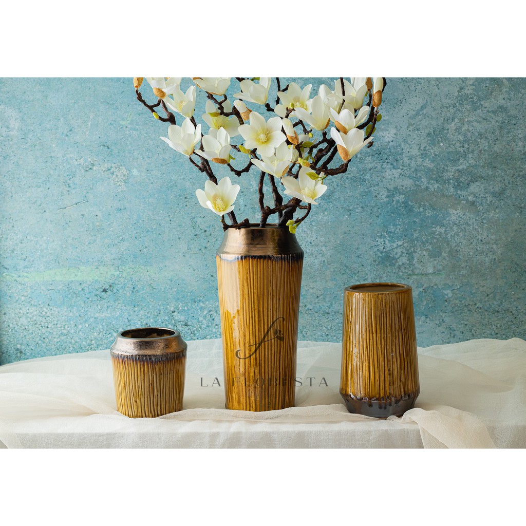 Bộ Bình gốm nhập khẩu cao cấp phong cách hiện đại dùng để trang trí, decor phòng, cắm hoa tươi hoặc hoa lụa
