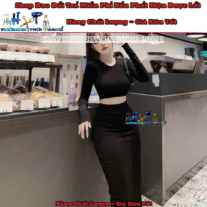 Sét váy áo croptop ôm body tay dài trơn mẫu hót thời trang 2020