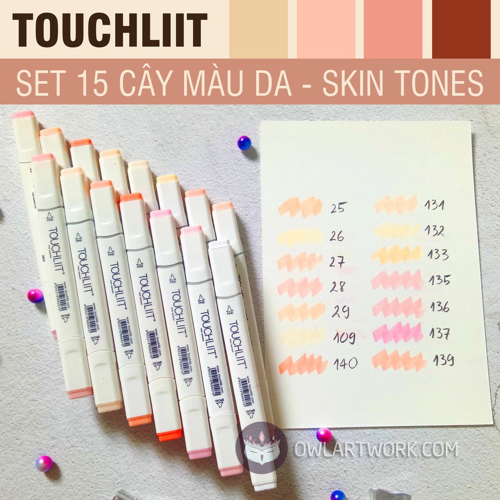 Bút marker Touchliit 6, set 15 cây màu da - Tặng kèm túi vải