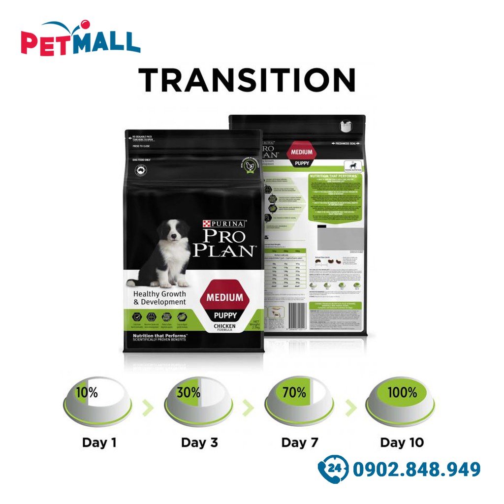 Thức ăn chó Purina PRO PLAN Medium Puppy Chicken 10kg - chó con giống vừa vị gà, chứa sữa non hỗ trợ tiêu hoá Petmall