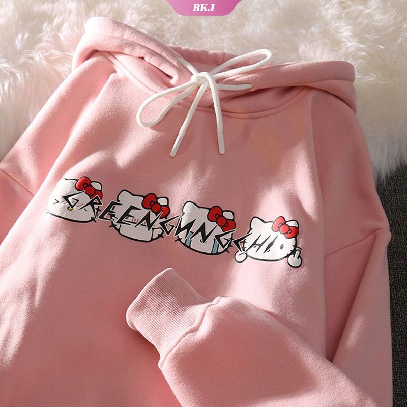 Áo Hoodie Tay Dài Chui Đầu Dáng Rộng In Hình Hello Kitty Kiểu Hàn Quốc Thời Trang Mùa Thu 2022