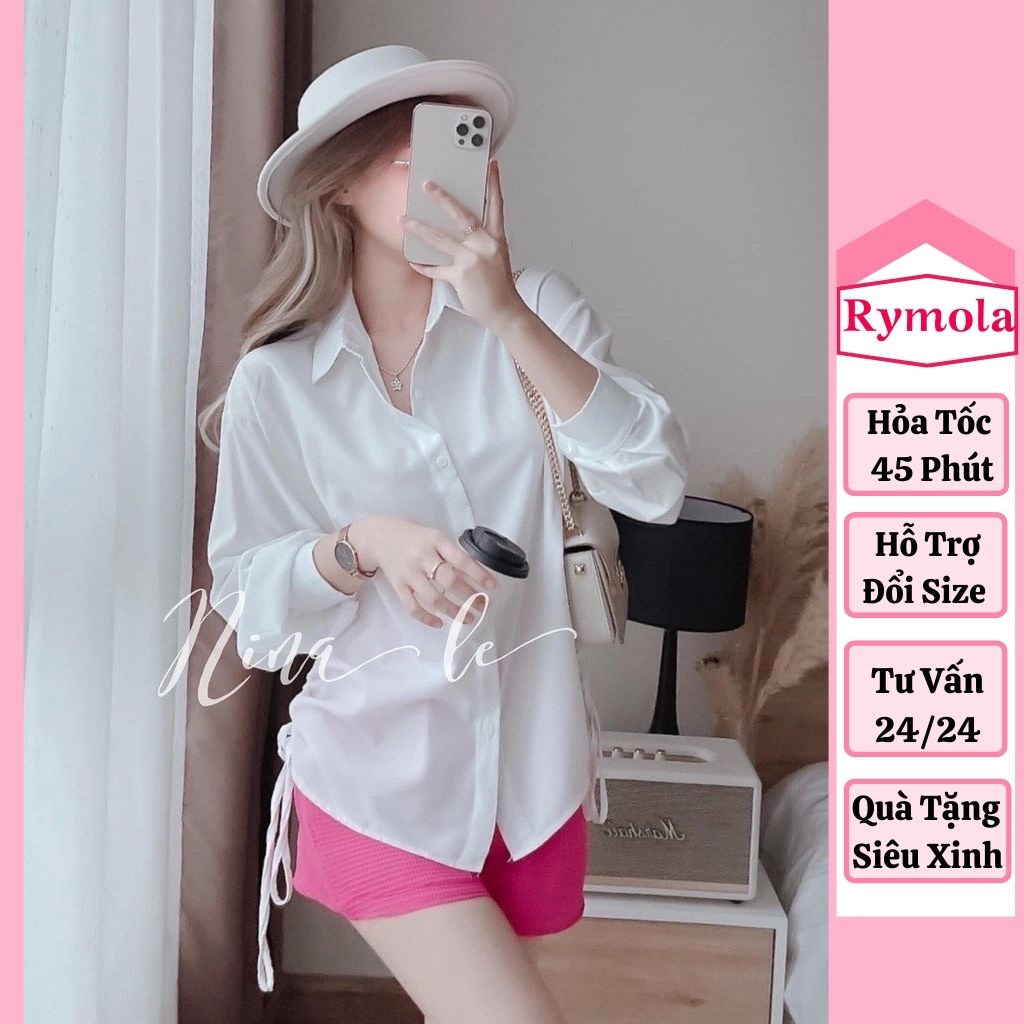 Áo Sơ Mi Trắng Rút Eo RYMOLA Sơmi Form Rộng Tay Dài Kiểu Dấu Quần Oversize Dáng Dài Hàn Quốc Vintage