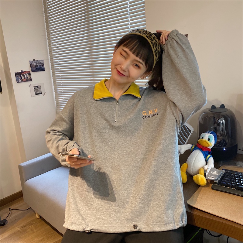 【ZHELIHANGFEI】Áo Thun POLO Tay Dài Form Rộng Theo Phong Cách Preppy Dễ Phối Đồ