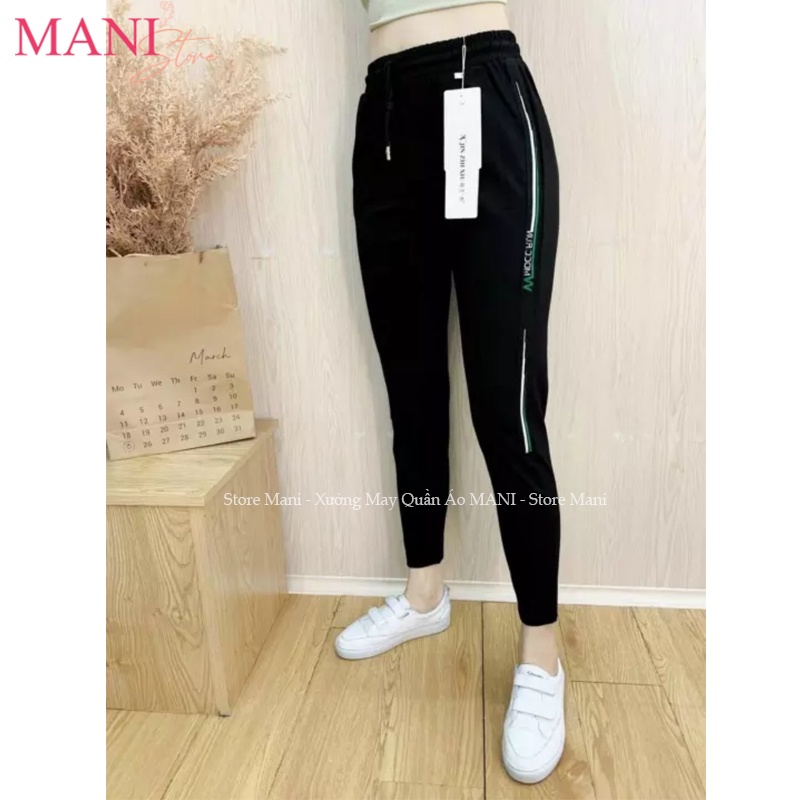 Quần jogger nữ dây rút kiểu quần thể thao nữ dài vải Umi Hàn co giãn màu đen viền sọc chữ mặc tập gym ở nhà đi chơi đẹp