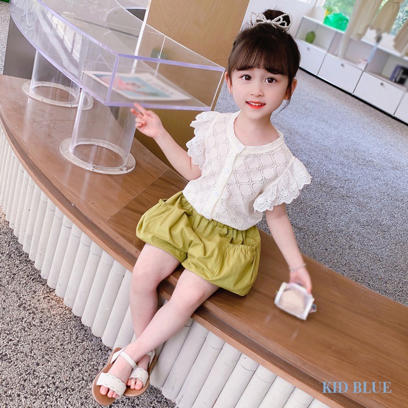 Áo Không Tay Phối Ren Và Quần Short Màu Xanh Lá Phong Cách Phương Tây Thời Trang Mùa Hè Cho Bé Gái