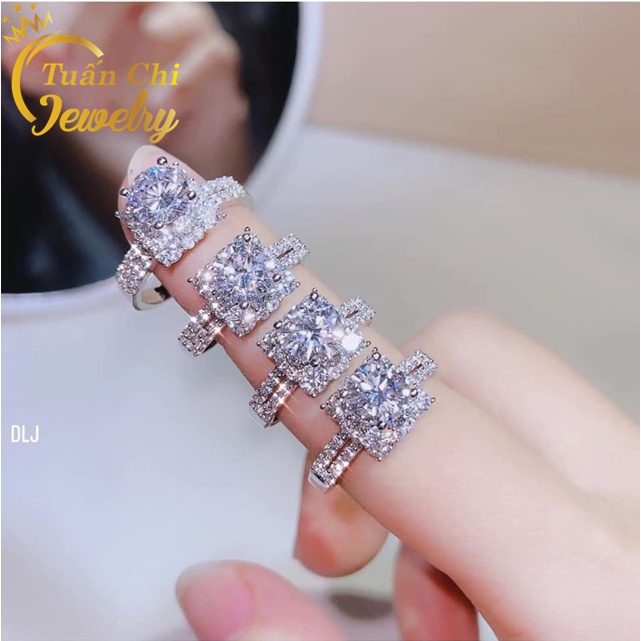 Nhẫn Nữ Đính Đá Mặt Vuộng Sang Trọng, Bạc Cao Cấp Sáng Bóng Kèm Bảo Hành