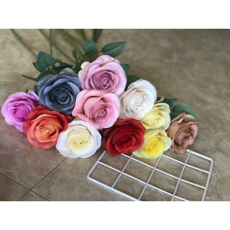 Cành hồng 1 bông,hồng lụa hàn mỹ  thuật trang trí