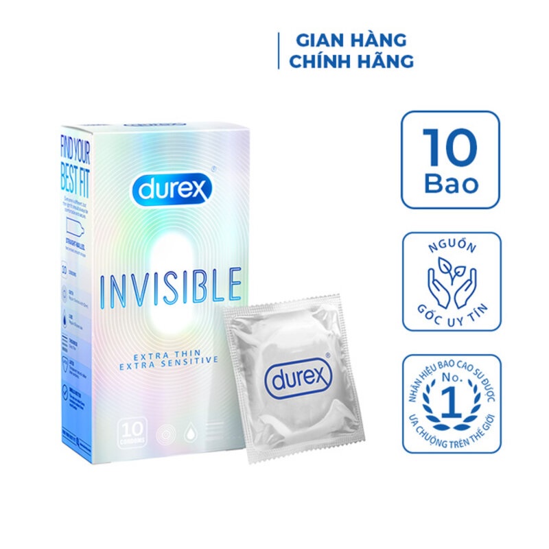 Bao Cao Su Durex Invisible Extra Thin Extra Sensitive ( hộp 3 ccái- hộp 10 cái) trắng