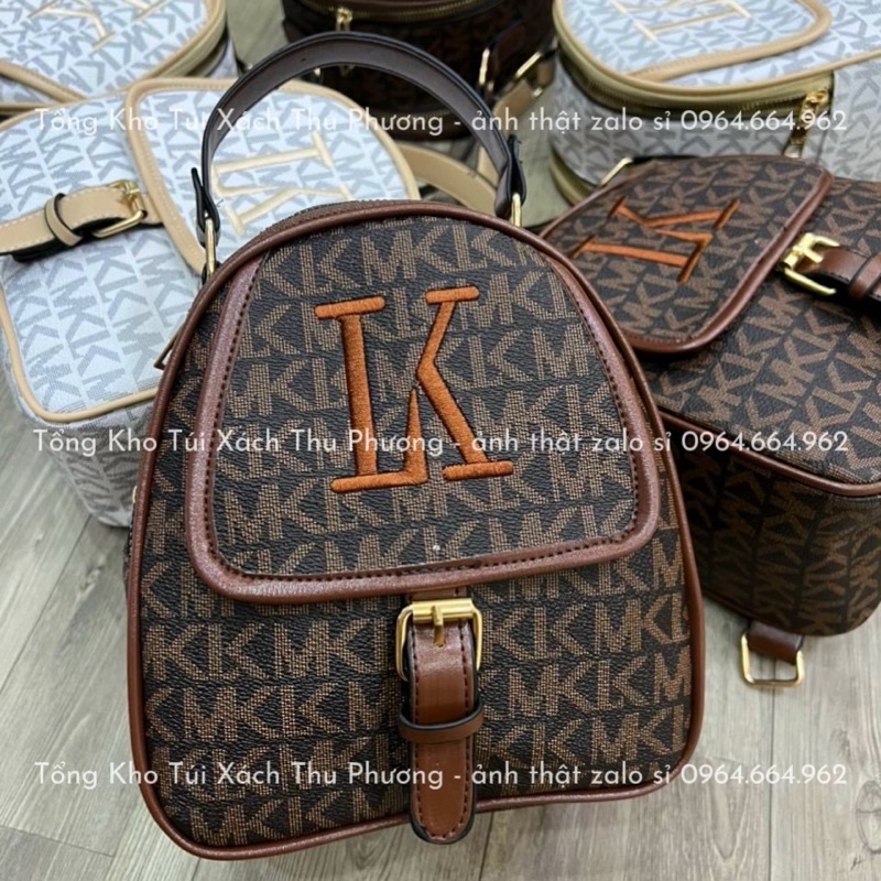 Balo nữ - balo dáng bầu đứng hoạ tiết chữ MK nhỏ gọn siêu xinh (ảnh thật shop chụp)
