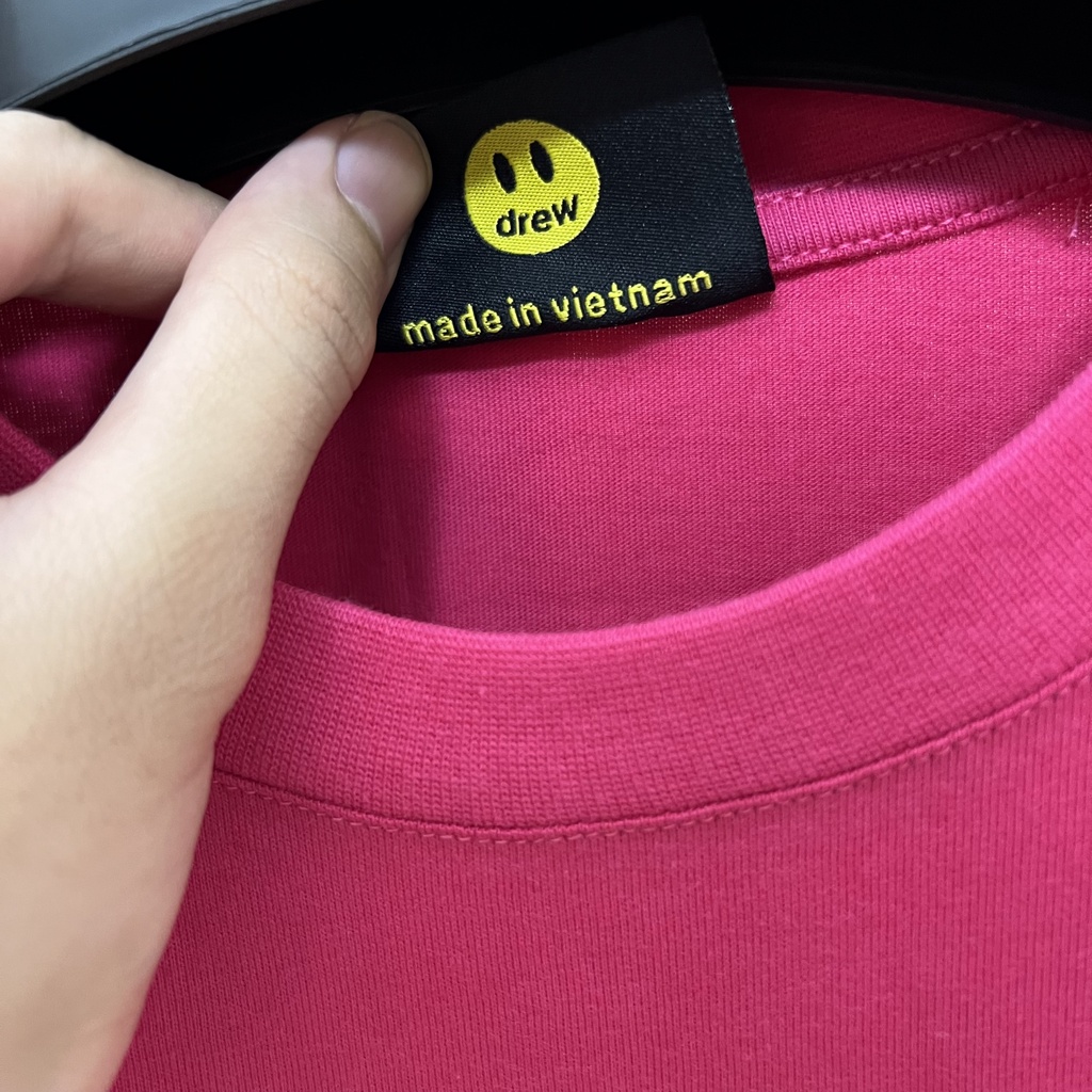 - Áo Thun Drew House Justin Biber màu hồng đậm cao cấp, Áo tee Drew House oversize chất liệu cotton
