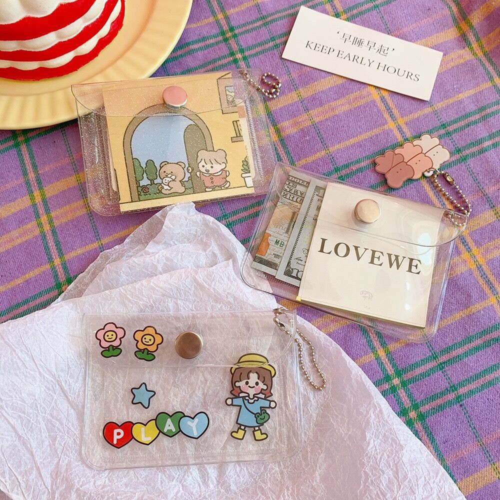 Ví có nút trong suốt có hoạ tiết/ phối kim tuyến xinh xắn | BigBuy360 - bigbuy360.vn