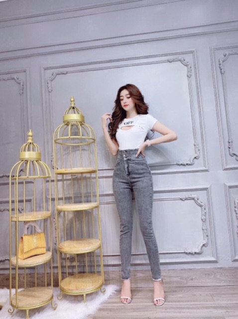 Quần jean nữ lưng siêu cao nhiều nút QJ5173
