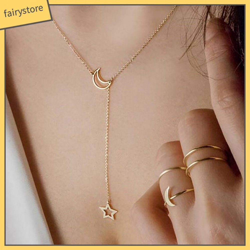 Dây chuyền mặt trăng và ngôi sao năm cánh đơn giản thanh lịch