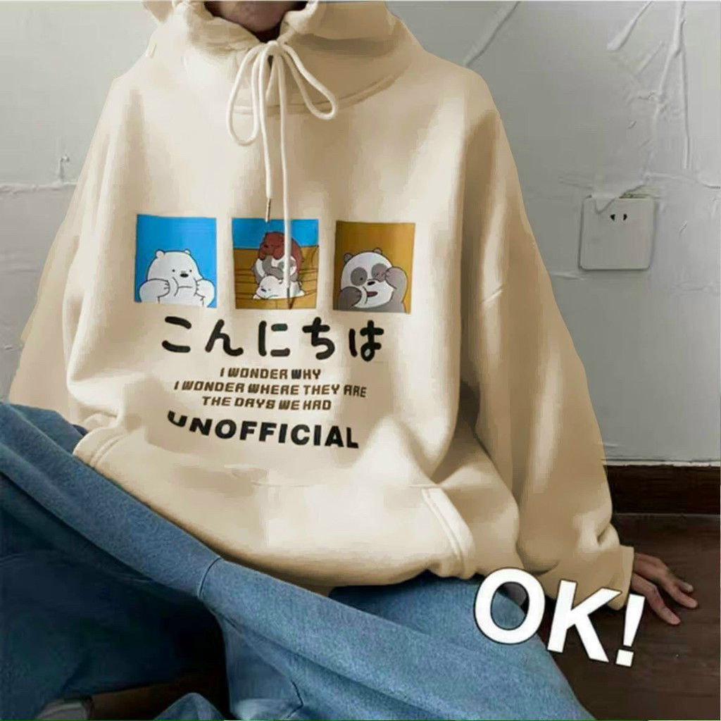Áo Hoodie Chữ Nhật Unisex Nam Nữ Có Mũ hình gấu