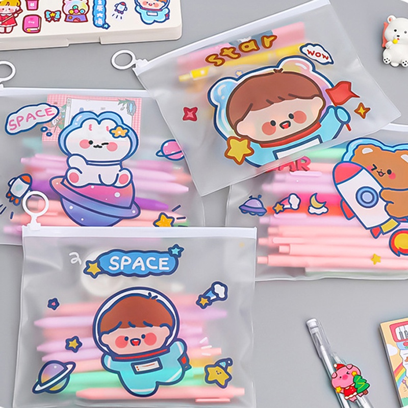 Túi Đựng Bút Trong Suốt Chống Thấm Nước In Họa Tiết Hoạt Hình Dễ Thương