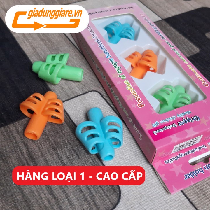 Sét 3 Dụng cụ xỏ ngón cầm bút silicon chỉnh tư thế cầm bút đúng cho bé tập viết ( có hộp )