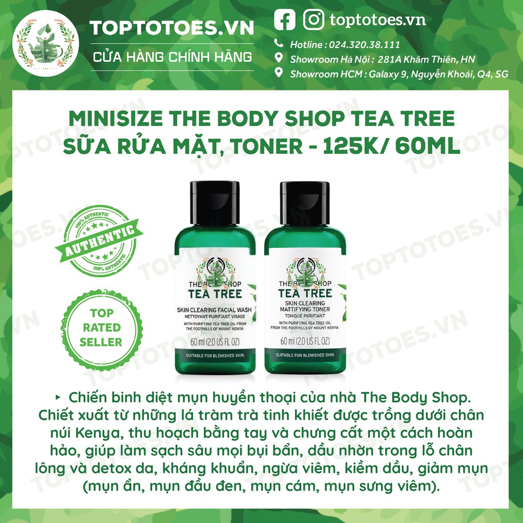 Gel rửa mặt và Toner The Body Shop Tea Tree ngừa & giảm mụn, viêm, kiềm dầu