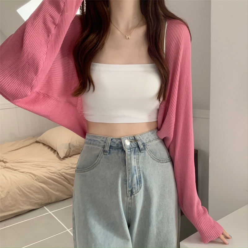 SUXI Áo Khoác Cardigan Dệt Kim Chống Nắng Màu Sắc Đơn Giản Phong Cách Vintage Hàn Quốc Cho Nữ